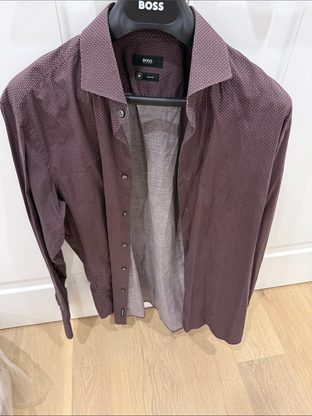 BOSS Men's Burgundy Microdot Button-Up slim fit Shirt